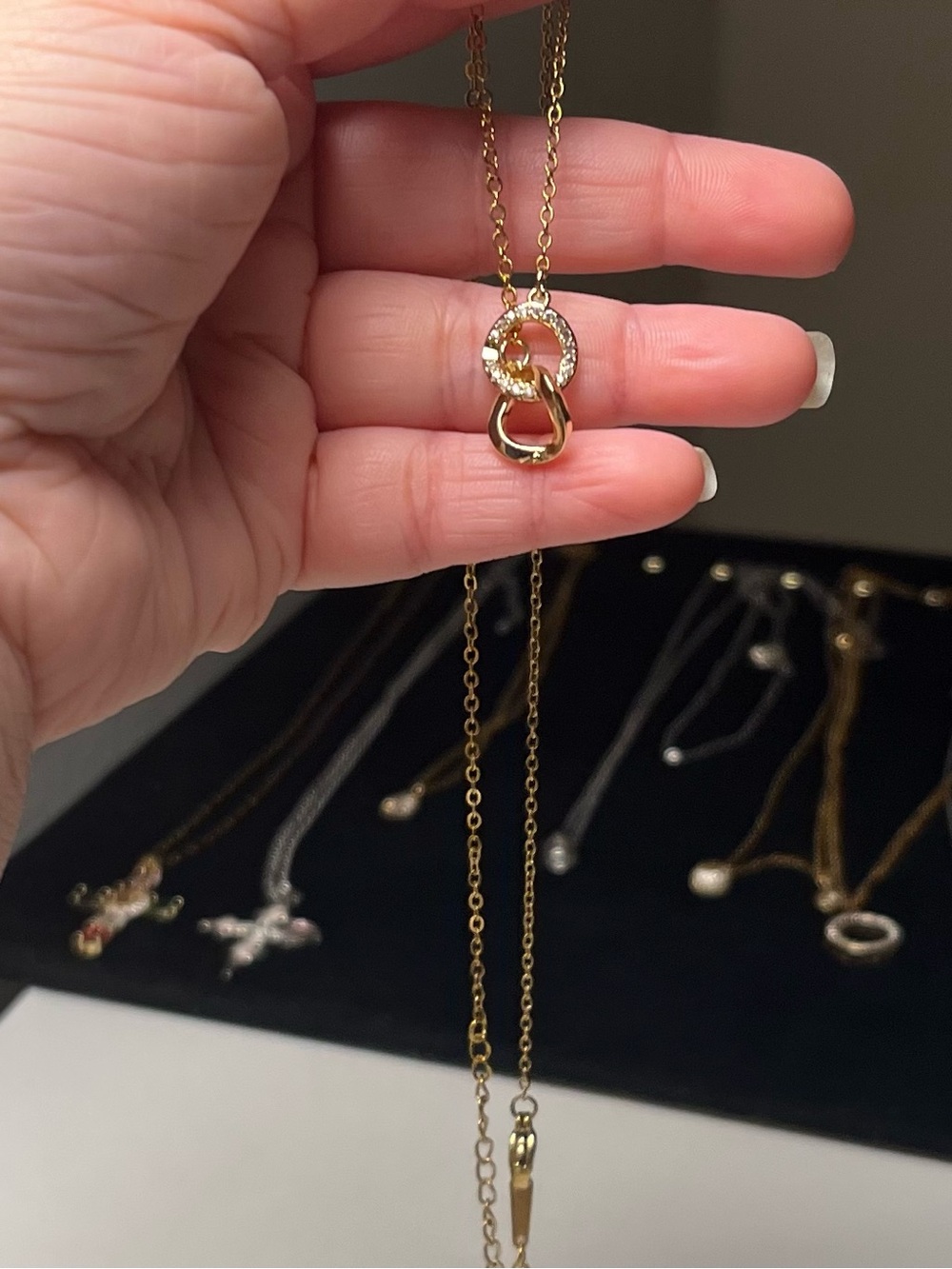 Gold Tone Interlocking Circle Stainless steel CZ Necklace